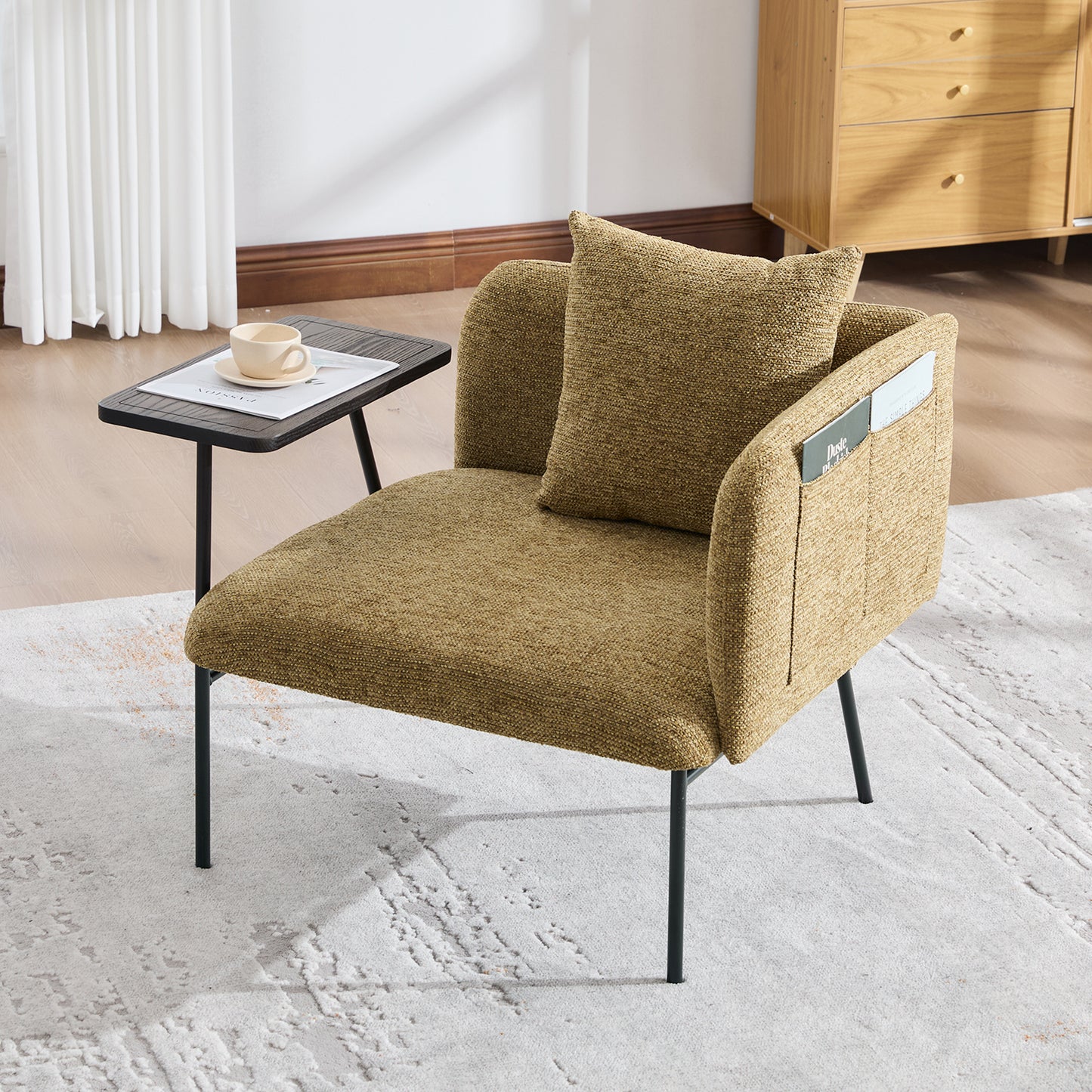 Modern Yellow Leisure Chair with Small Table & Back Pillow