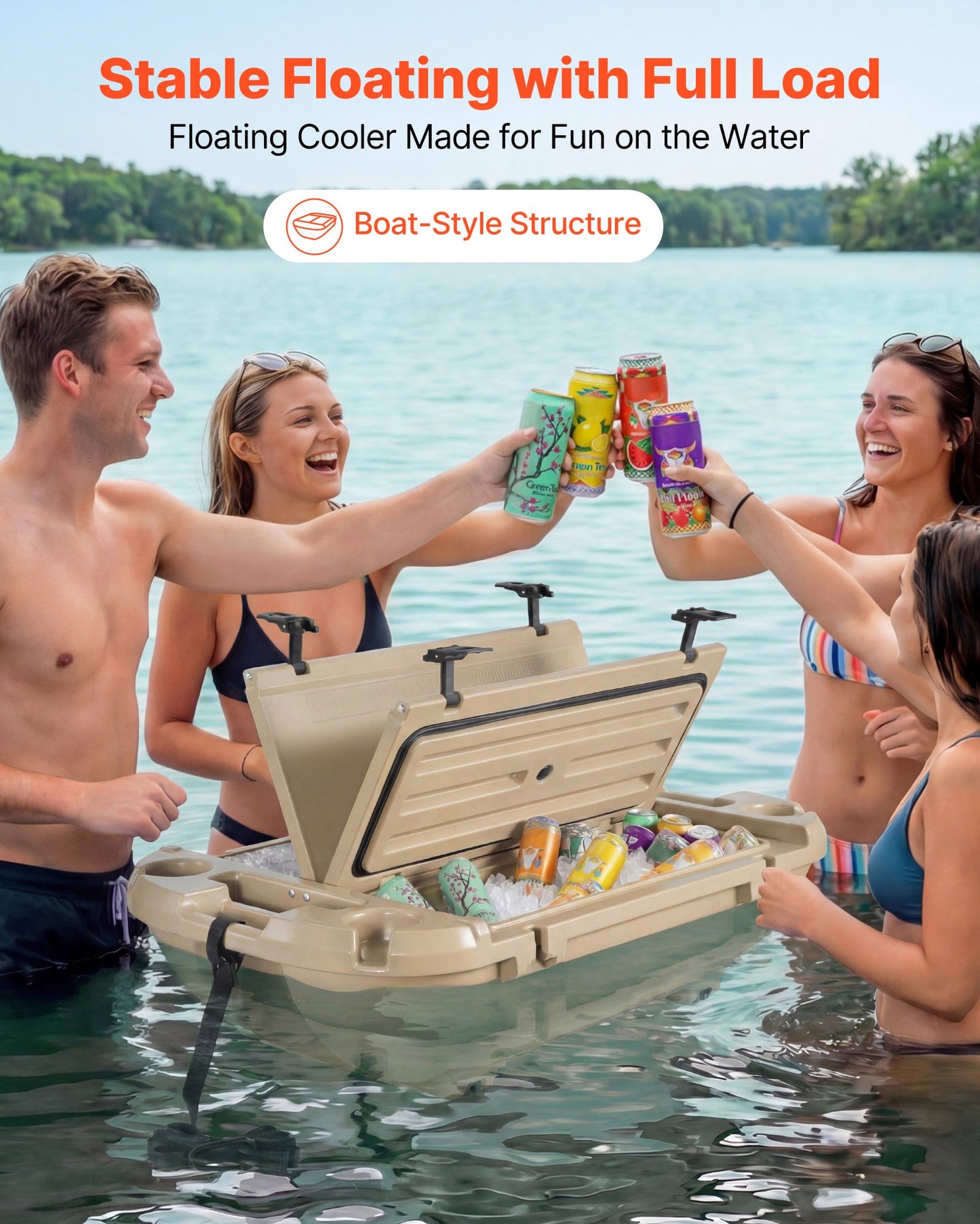 Floating Cooler 40 QT with Dry Storage & Tow Rope - Amphibious Drink Cooler for Water & Land