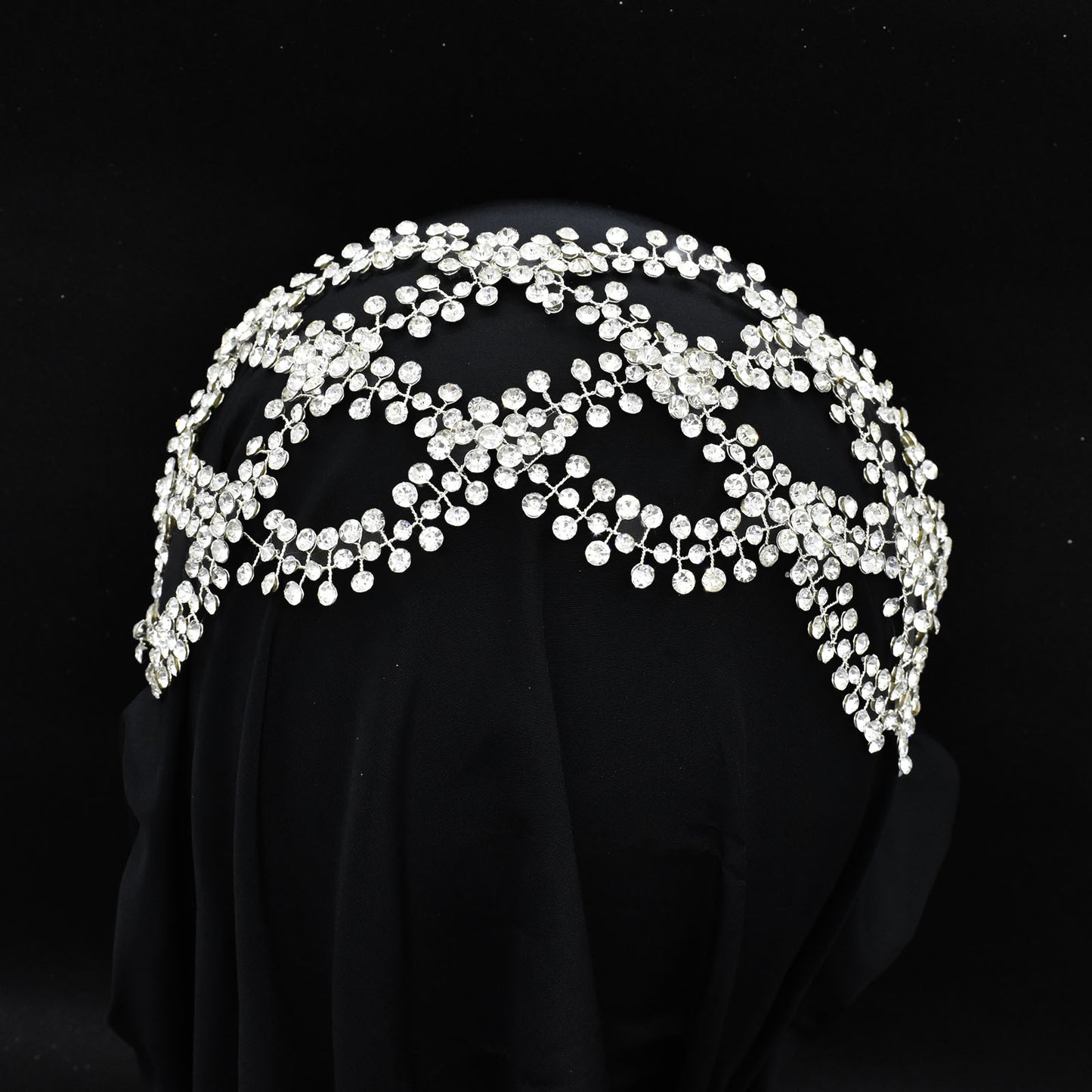 Bridal Rhinestone Cross Tiara Headband - Handmade Silver Hair Accessory