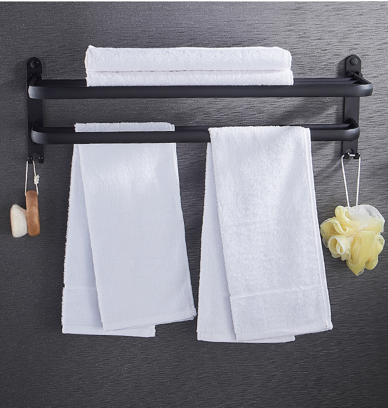Wall-Mounted Towel Rack Bathroom Shelf No-Punch Installation Black 40cm/50cm