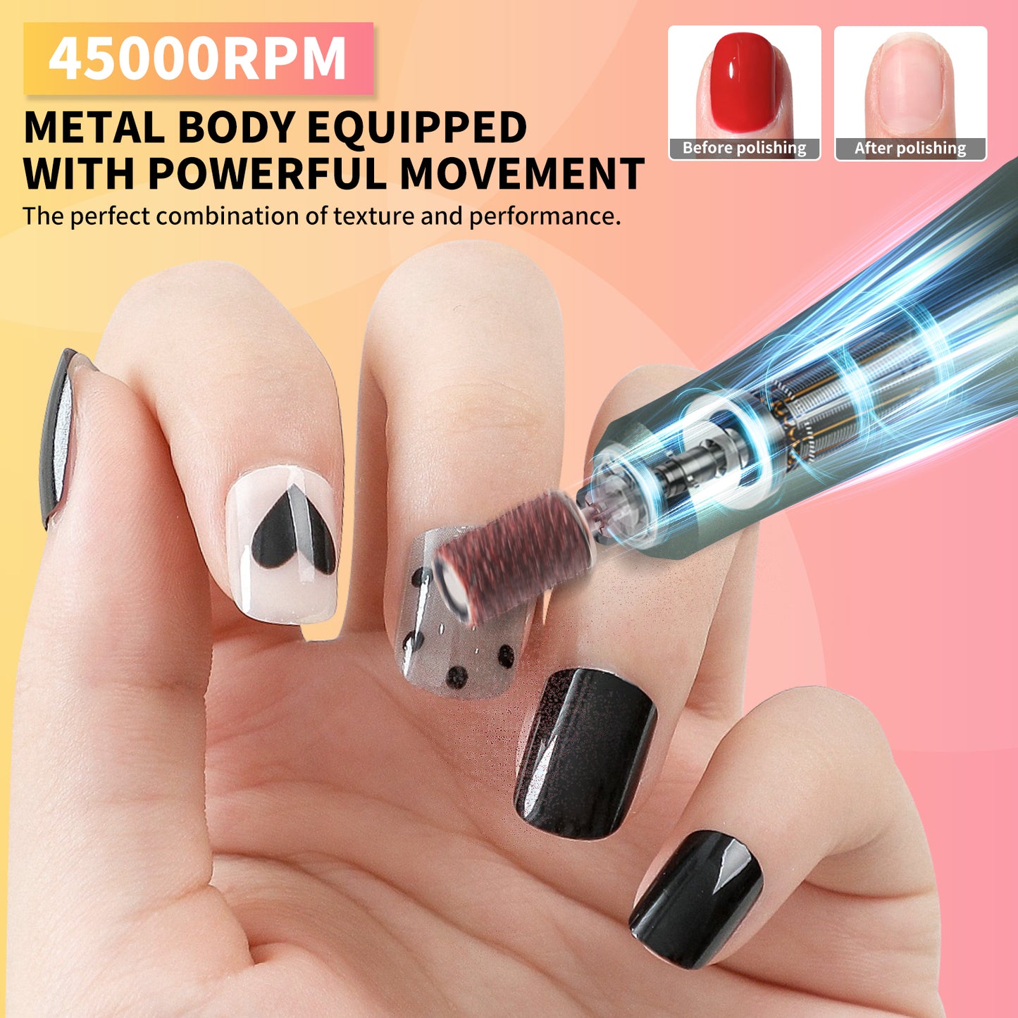 Professional 45000RPM Electric Nail Drill Kit - Rechargeable Portable E-File
