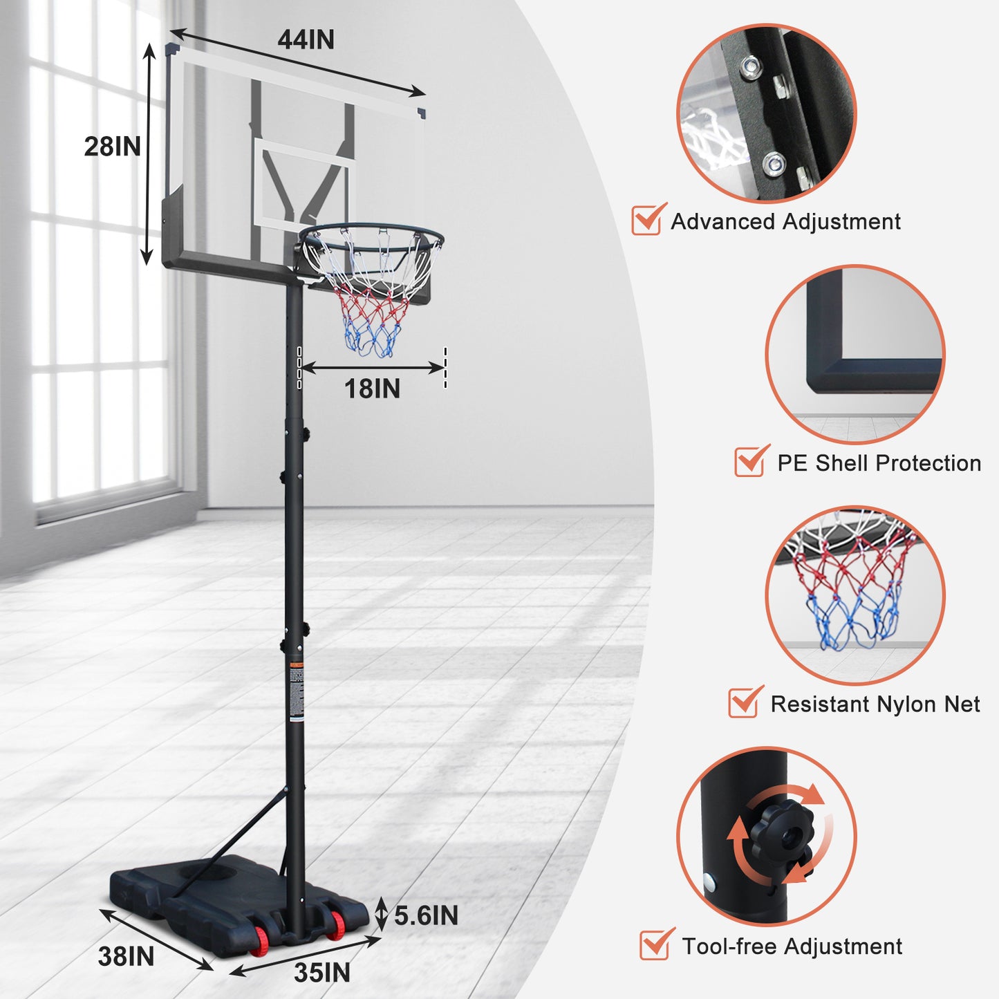 Height Adjustable Portable Basketball Hoop - 5.73-10FT with Wheels