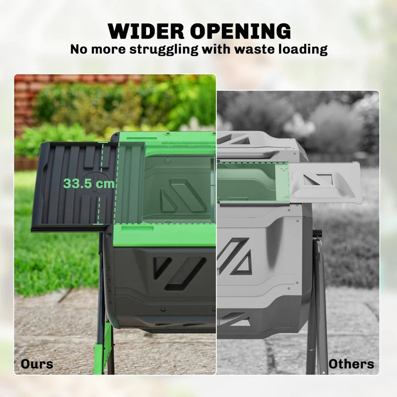 Outdoor Compost Bin 53 Gal Dual Chamber Tumbling Composter with Adjustable Vents - Green
