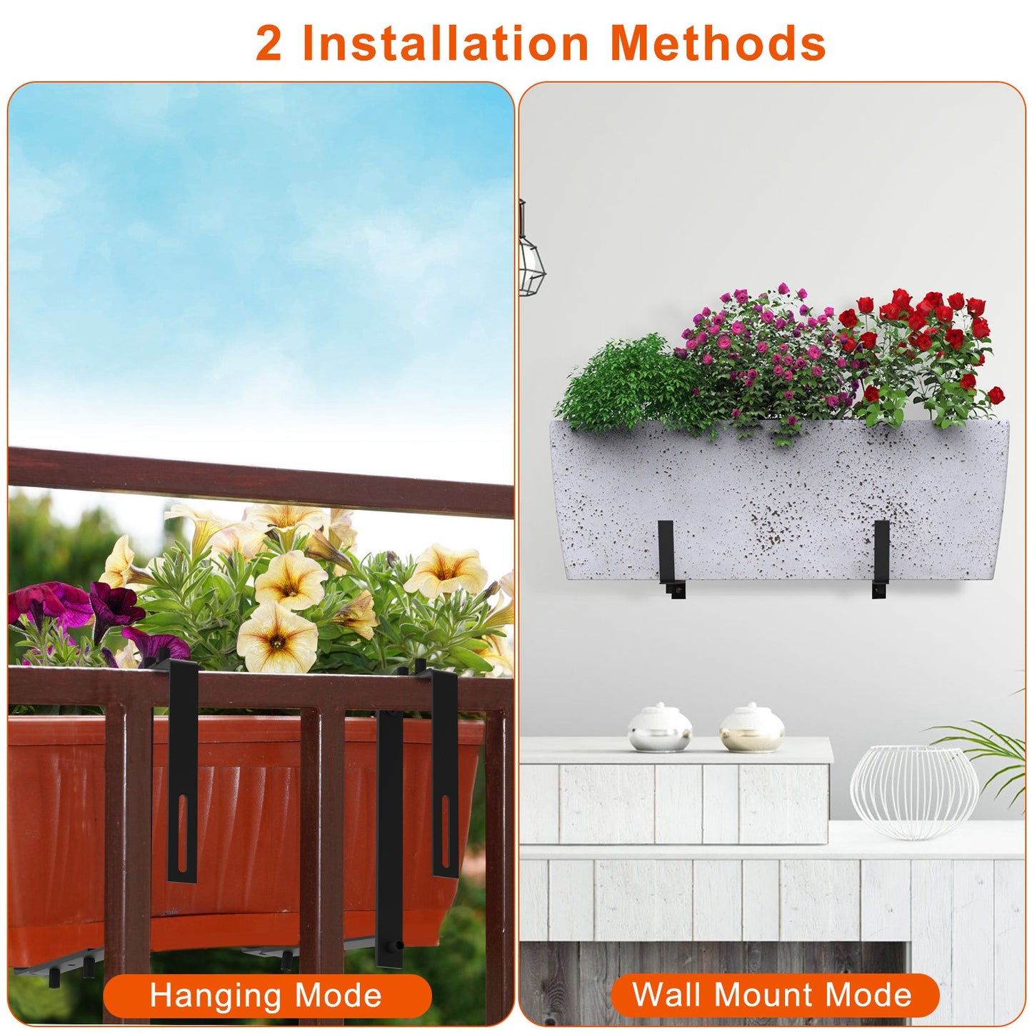 Adjustable Planting Brackets Set - Wall & Window Planter Hooks, No Drill Mounts, Black