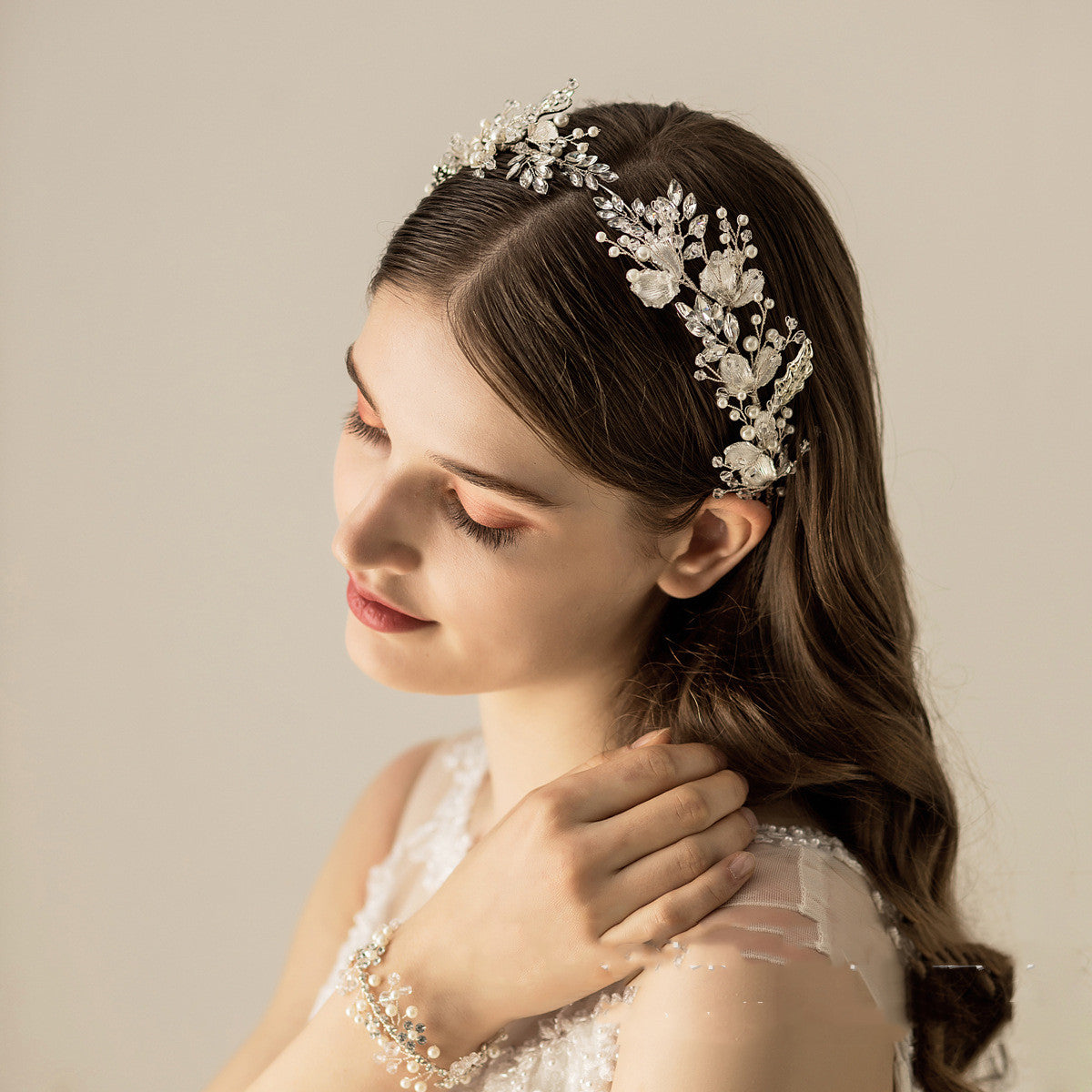 Silver Vintage Alloy Hair Band - Plaid Wedding Style