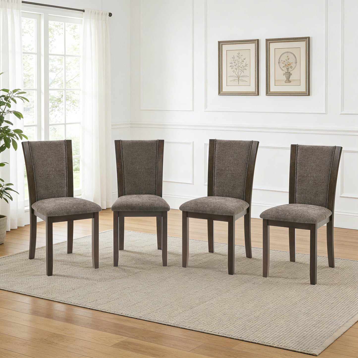 Wooden Dining Chairs Set of 4 with Padded Seats - Dark Walnut