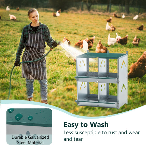 4 Compartment Metal Chicken Nesting Box Wall Mount Egg Laying Box for Poultry - Green