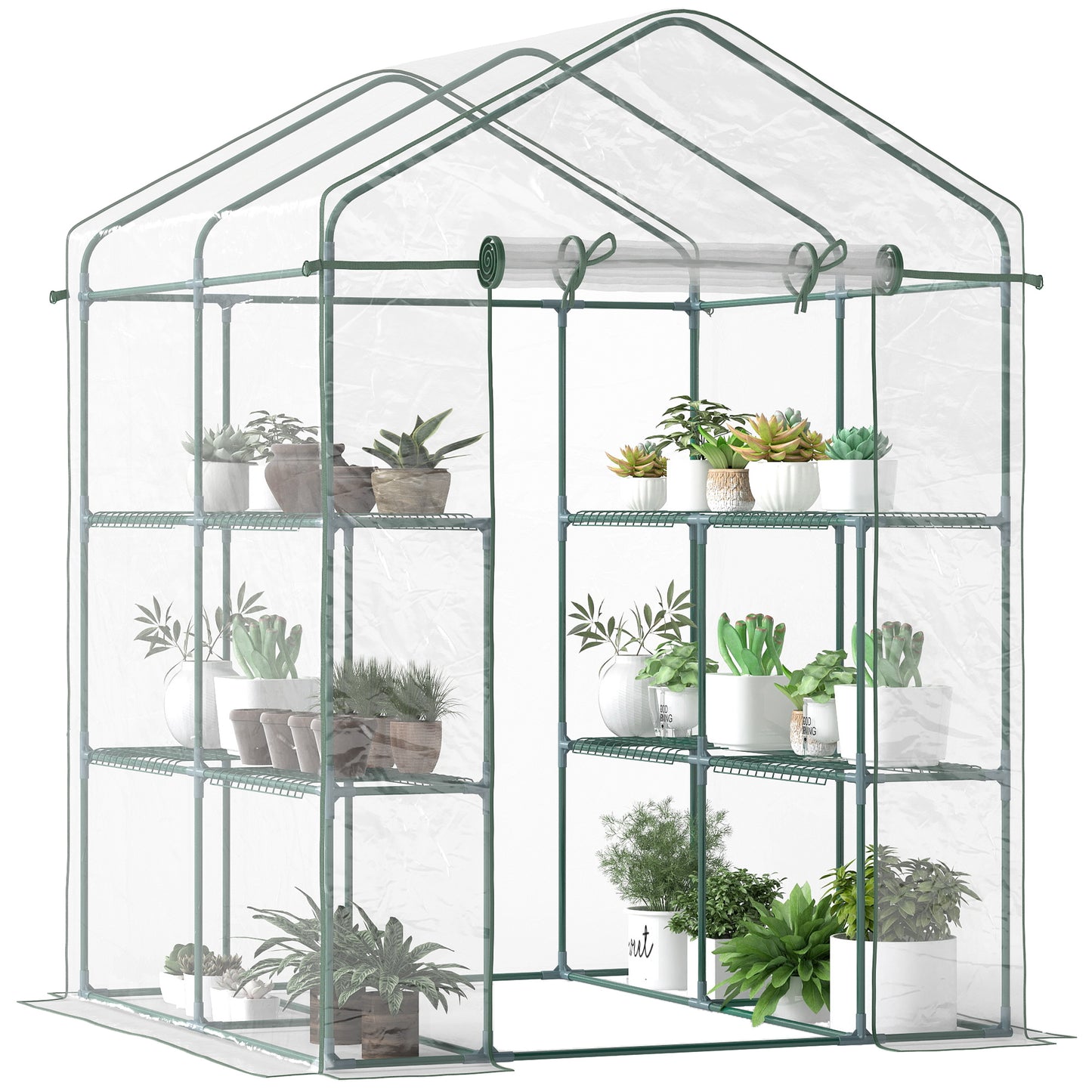 Portable Greenhouse Kit - Clear Steel Frame with Shelves