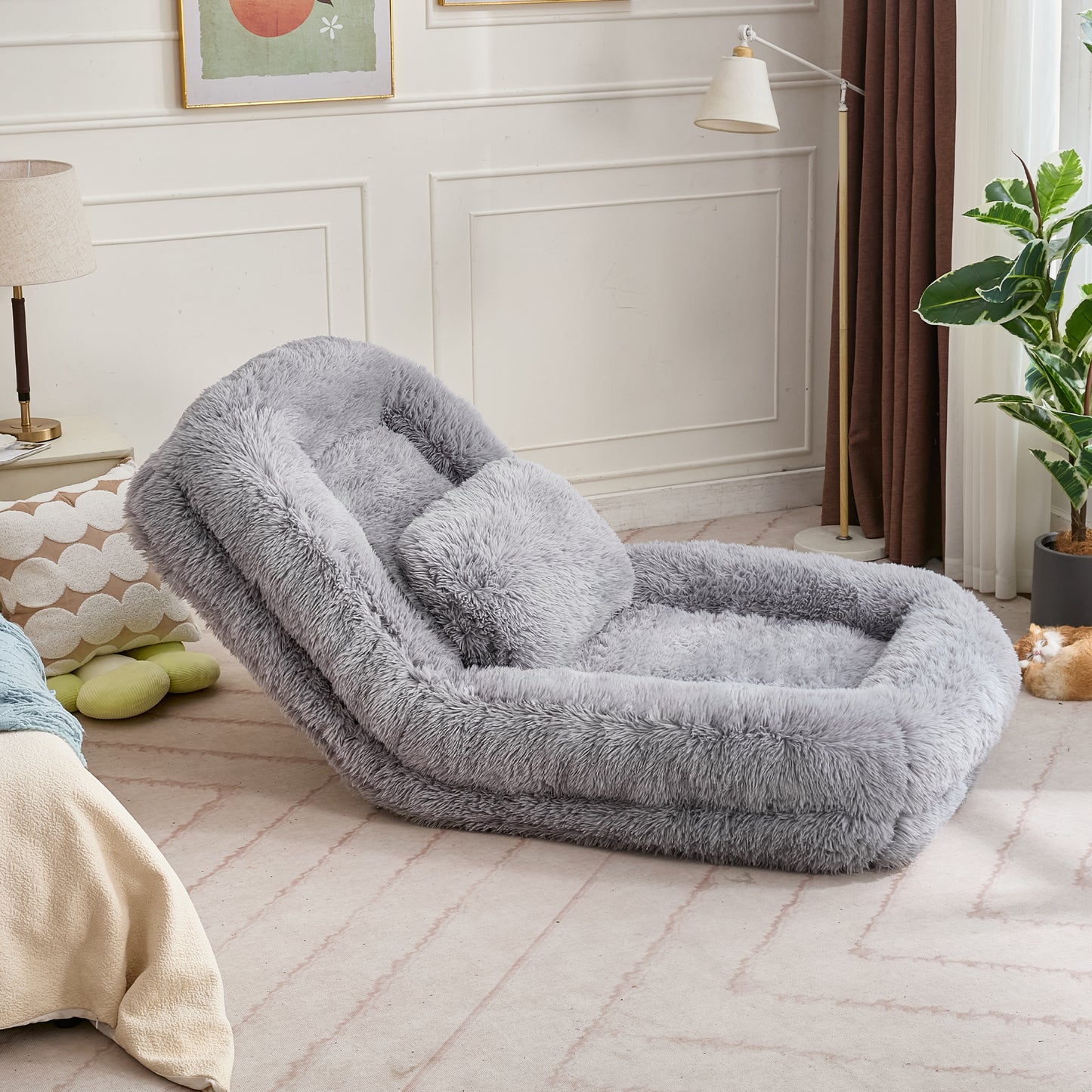 5-Position Adjustable Human Dog Bed & Lazy Sofa - Light Gray