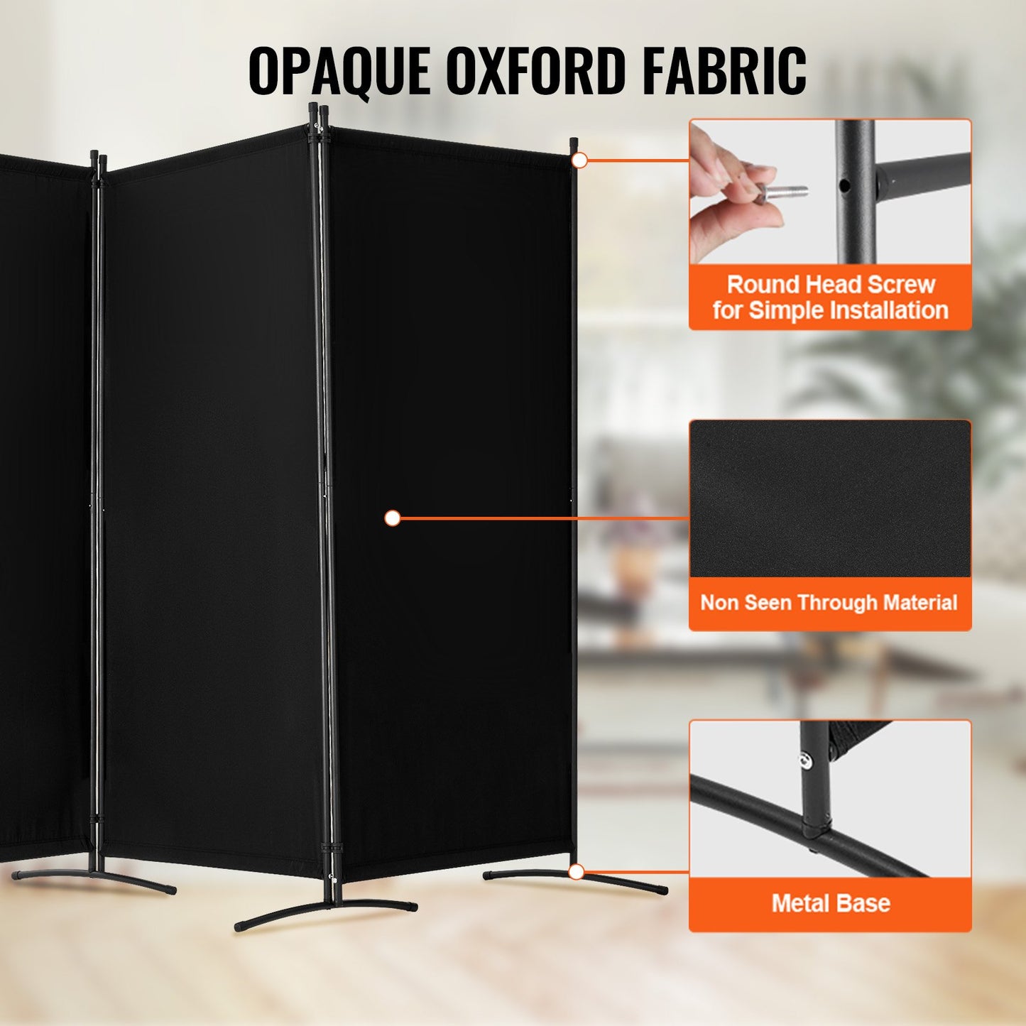 3 Panel Folding Room Divider - Portable Privacy Screen in Black
