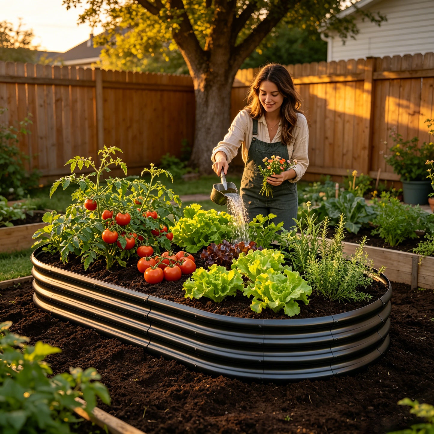 Heavy Duty Galvanized Raised Garden Bed 8x4x1ft - Black, 2PCS