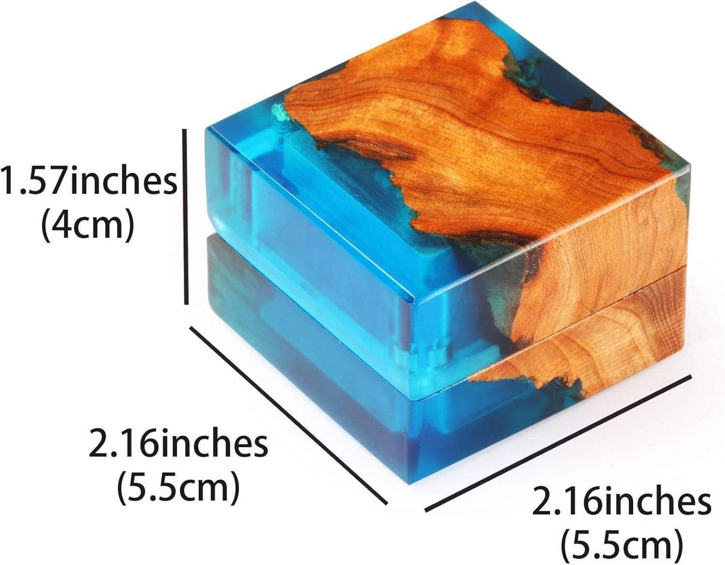 Wood Resin Ring Box - Blue Jewelry Storage Container for Engagement & Gift