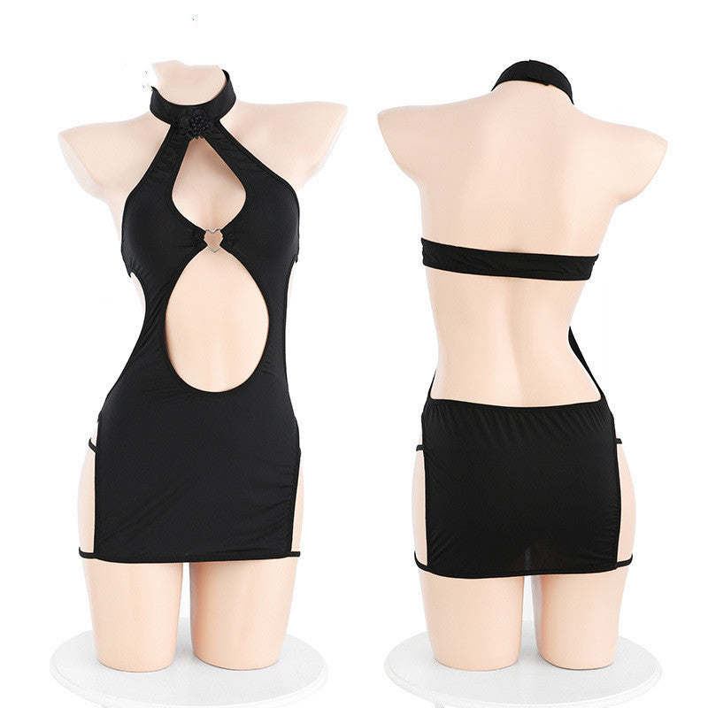 Hollow-Out Naked Backpack Hip Dress for Women - Black, One Size