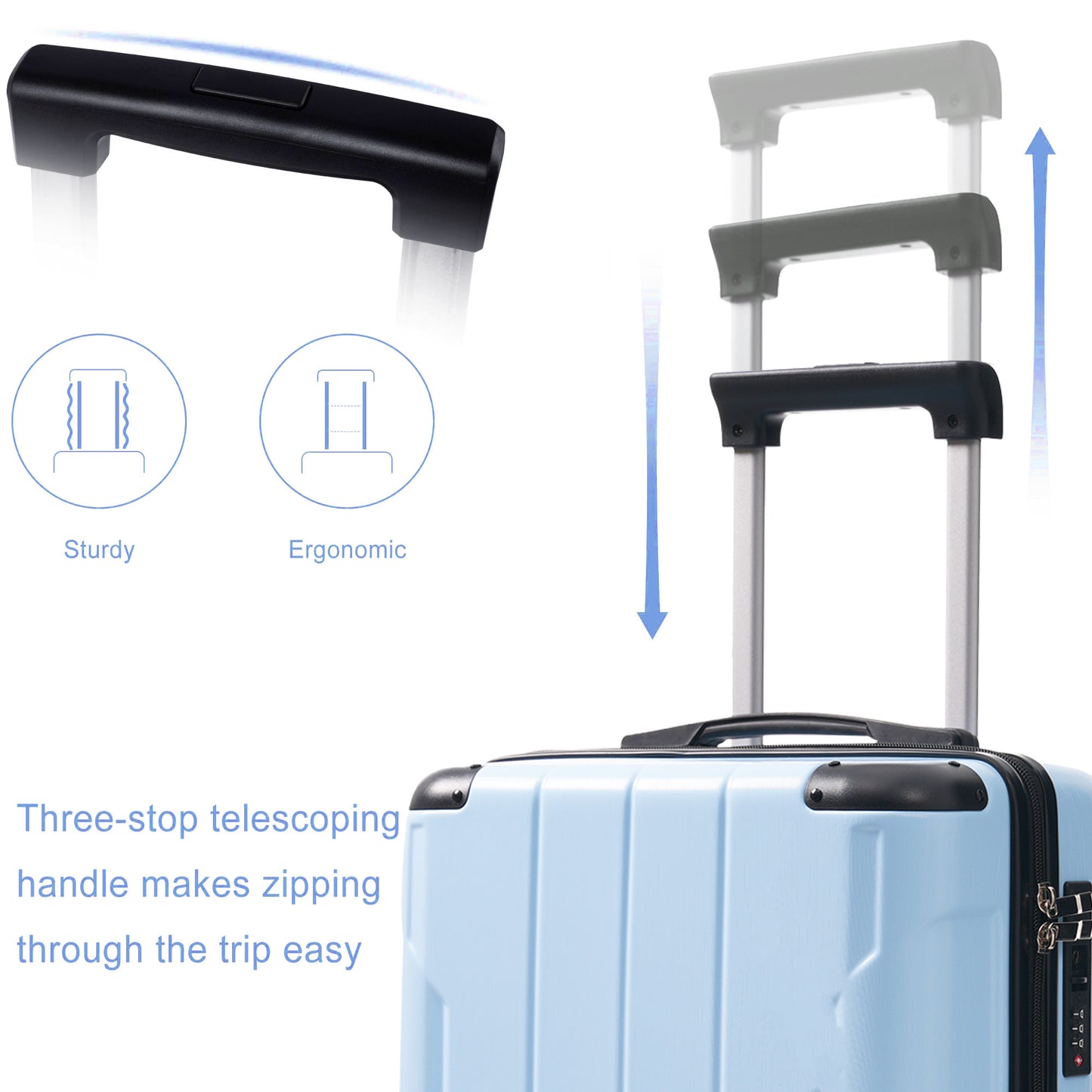 20-Inch Hardshell Carry-On Luggage with TSA Lock & Packing Cubes - Sky Blue