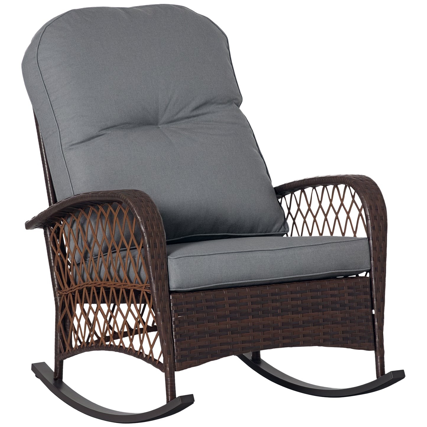 Rattan Porch Rocker with Plush Cushion - Light Gray