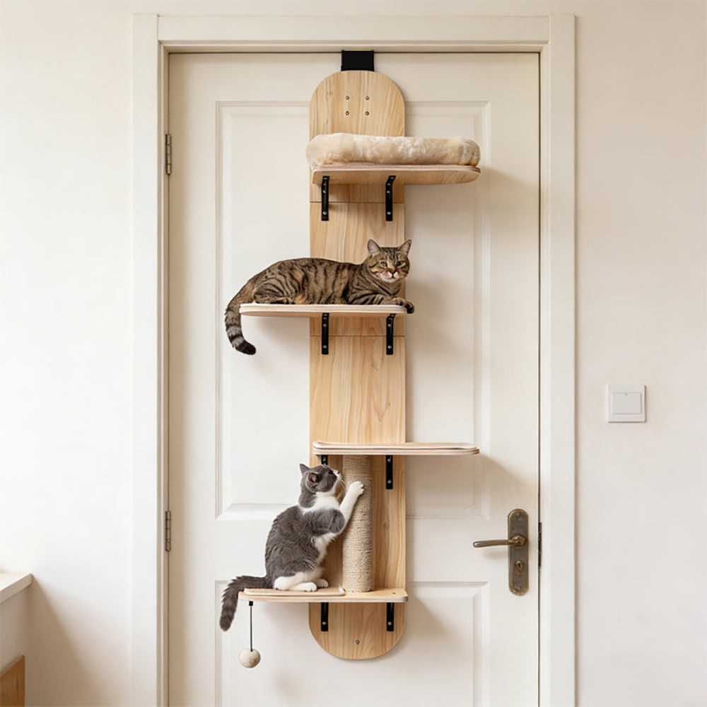 Door Hanging Cat Climber with Plush Bed and Jute Scratching Post - Adjustable Multi-Level Pet Toy Set