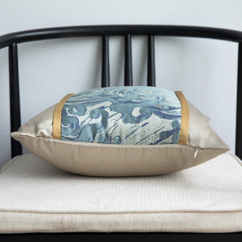Blue Satin Jacquard Pillowcase - Patchwork Chinese Style 45x45cm