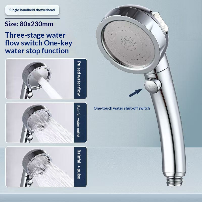 Three-Setting Pressurized Shower Faucet Set with Handheld Head & Stainless Steel Pipe