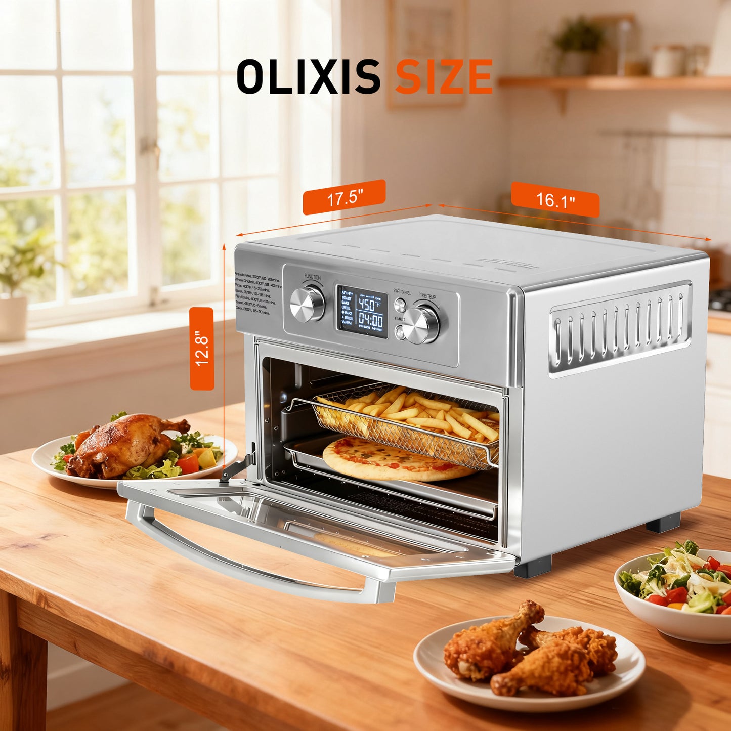 22L Electric Air Fryer Oven - 1800W with 6 Heating Elements