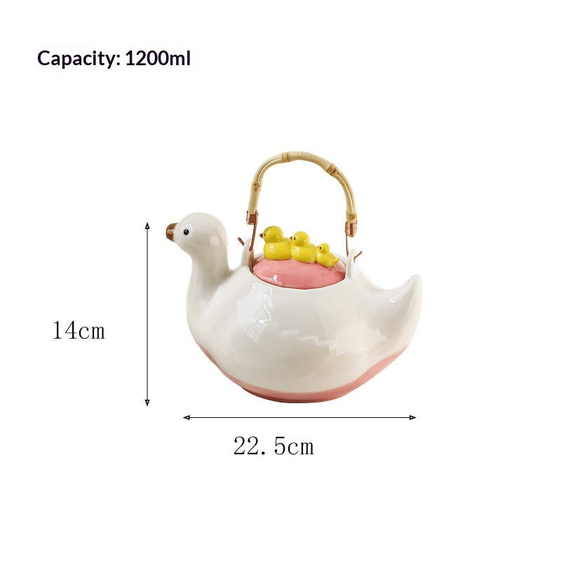 Cute Duck Ceramic Teapot Set with Water Jug and Kettle for Afternoon Tea