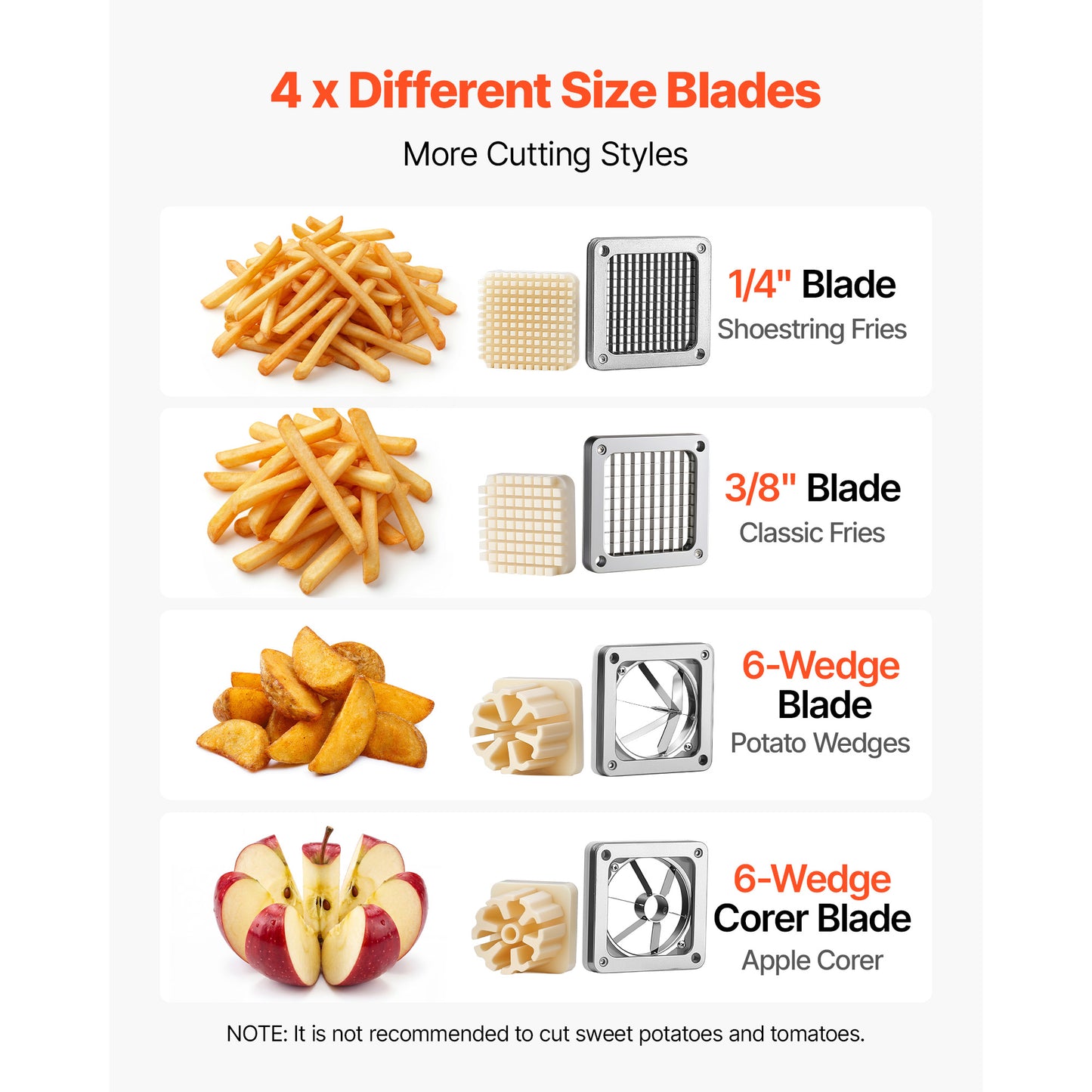French Fry Cutter Commercial Vegetable Chopper with 4 Blades Stainless Steel Potato Slicer for Fries & Vegetables