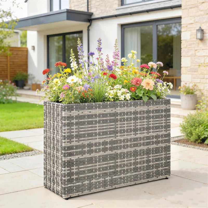 Tall Rectangular Outdoor Planter with Removable Liner, Drainage Holes, Gray - Large Garden Box for Indoor Outdoor Plants