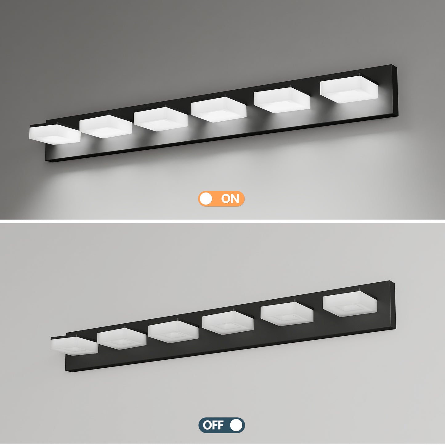 6-Light LED Bathroom Vanity Light Fixture - Matte Black, 39-Inch
