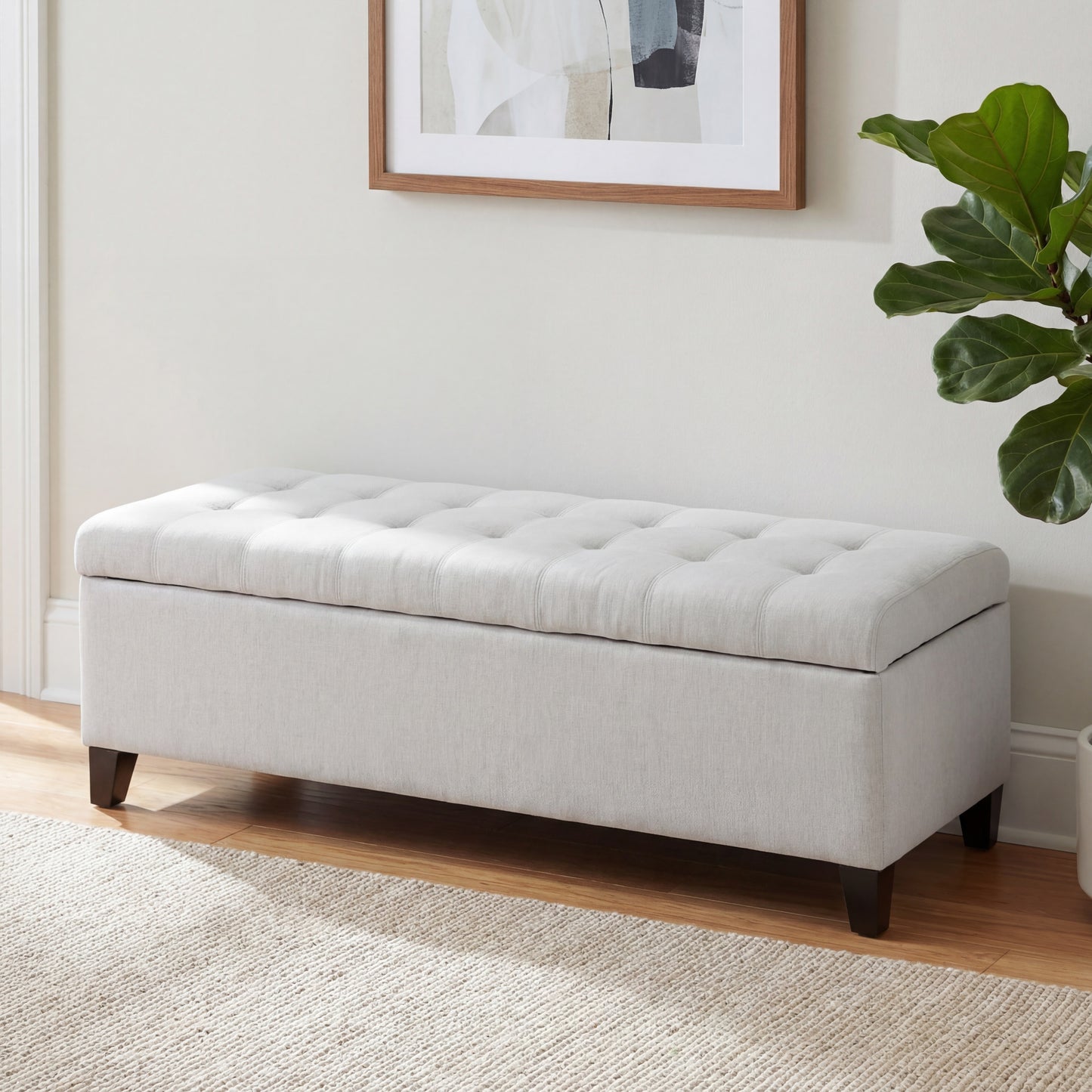 Upholstered Storage Ottoman Bench - Light Grey, 300lbs Capacity