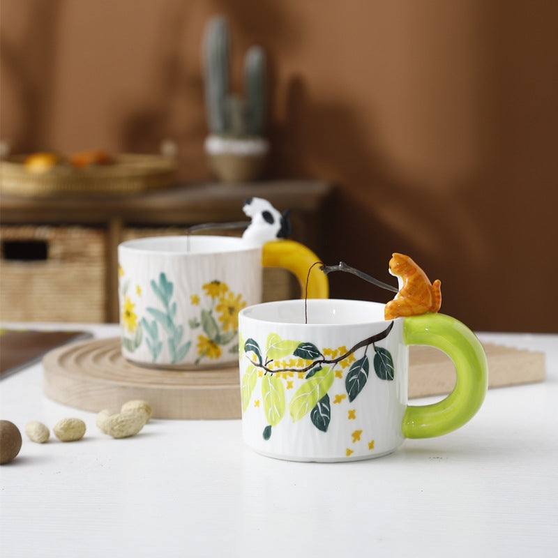 Cute Cartoon Pet Ceramic Mug - Handmade Animal Drinkware for Kitchen