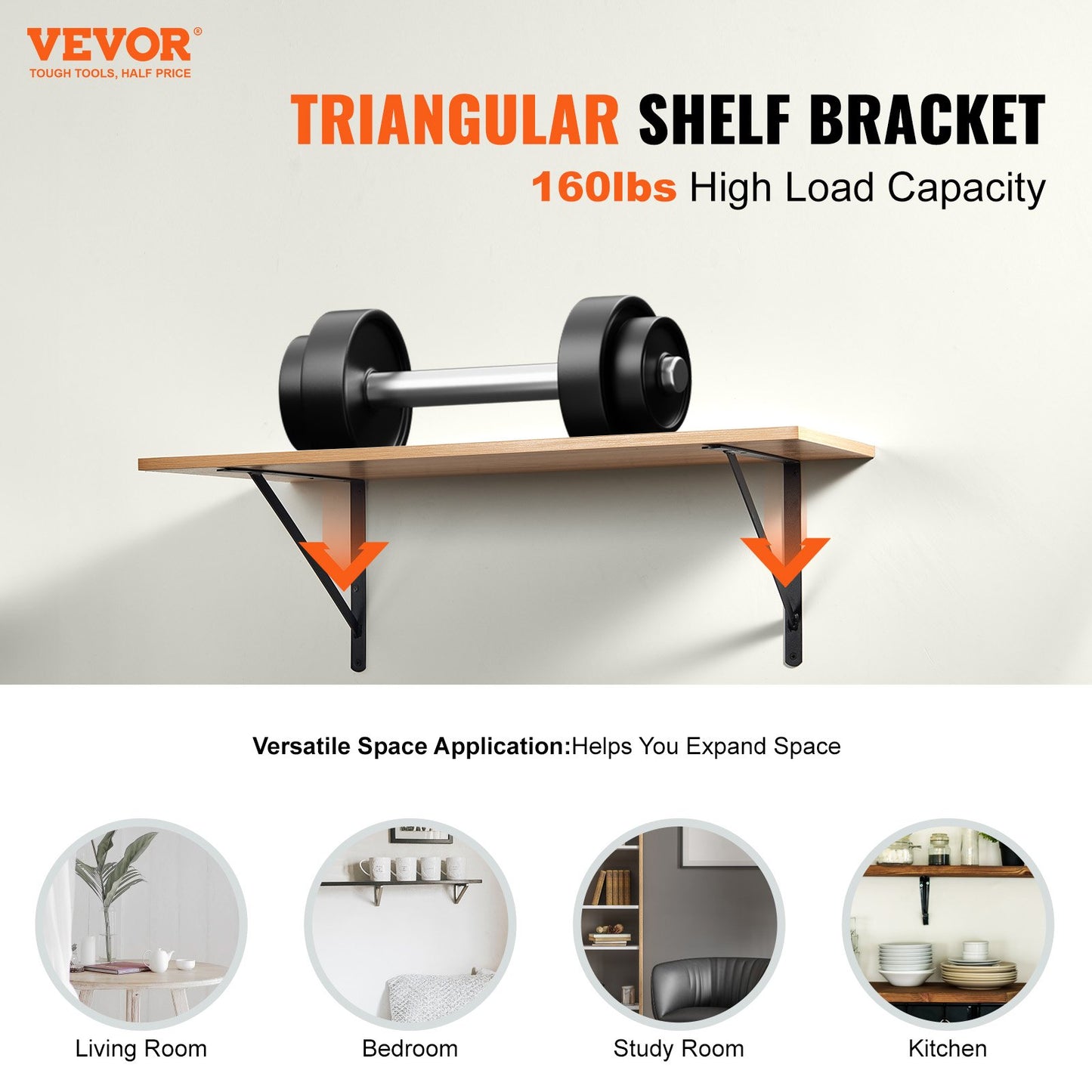 Heavy Duty Floating Shelf Brackets - 12x8 In, 10 Pcs, Black