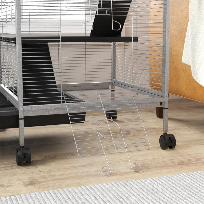 Rolling Small Animal Cage with Hammock for Ferrets, Chinchillas, Kittens - White