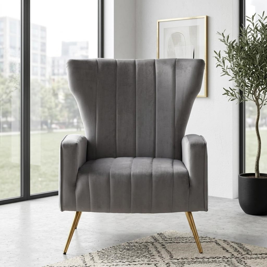 Velvet Accent Chair With Metal Legs, Modern Upholstered Armchair,