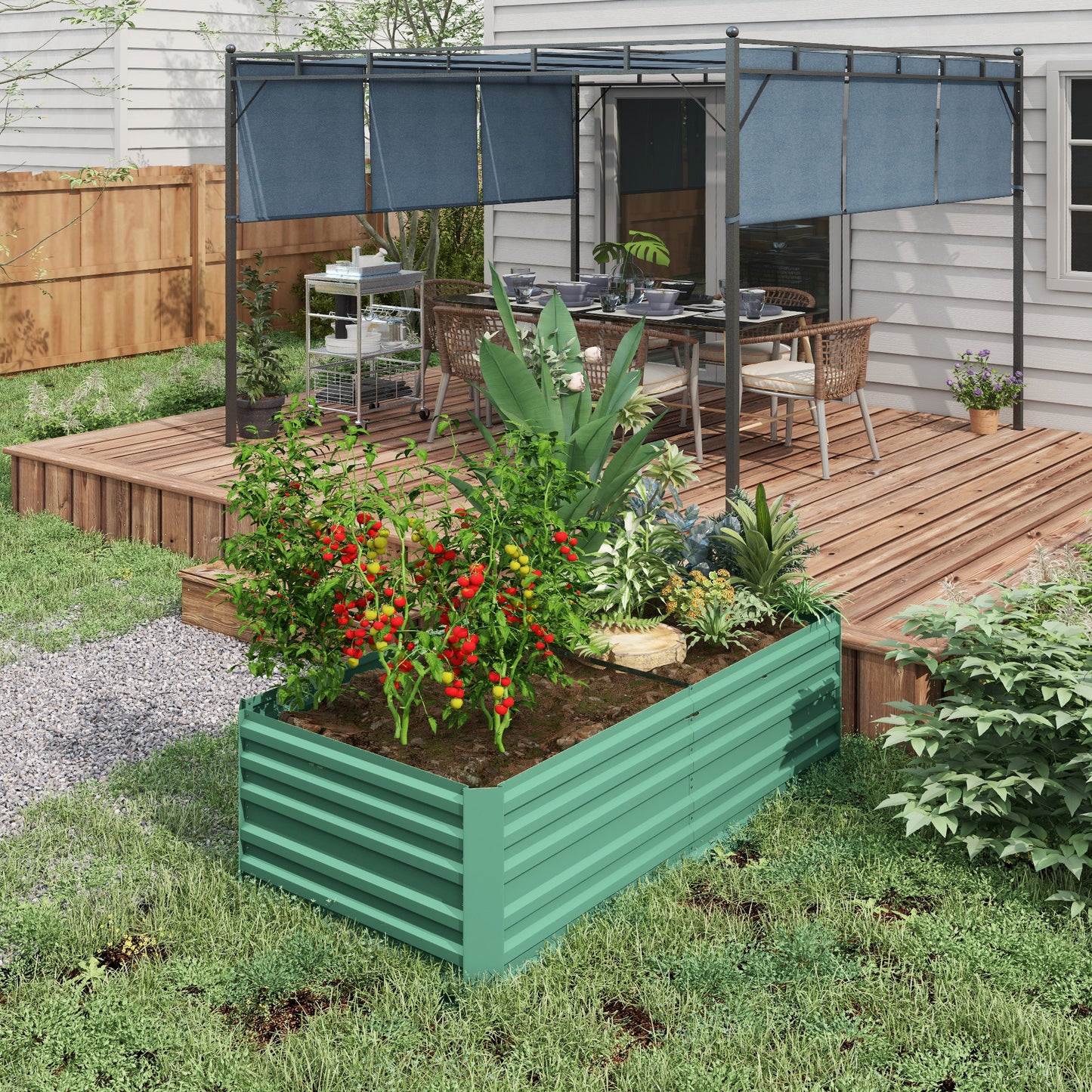 Galvanized Steel Raised Garden Bed 71x36x23 Inches Outdoor Planter with Reinforced Rods - Light Green