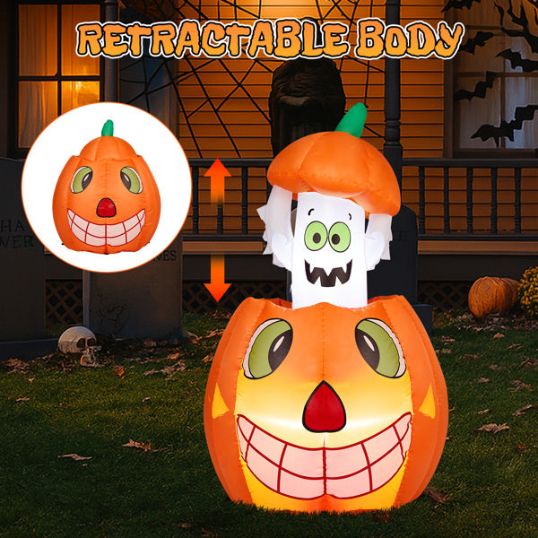 2.8FT Inflatable Animated Pumpkin Ghost with LED Lights