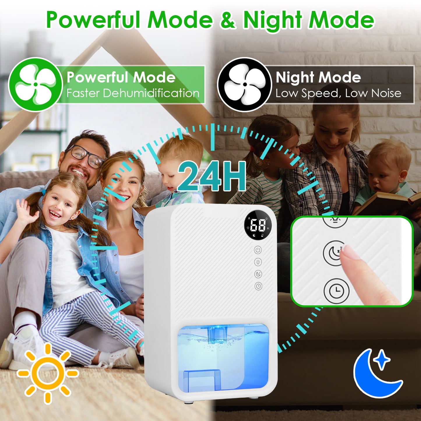 Portable Dehumidifier 37OZ with Sleep Mode, 7-Color Night Light, Timer for Home Bathroom Basement
