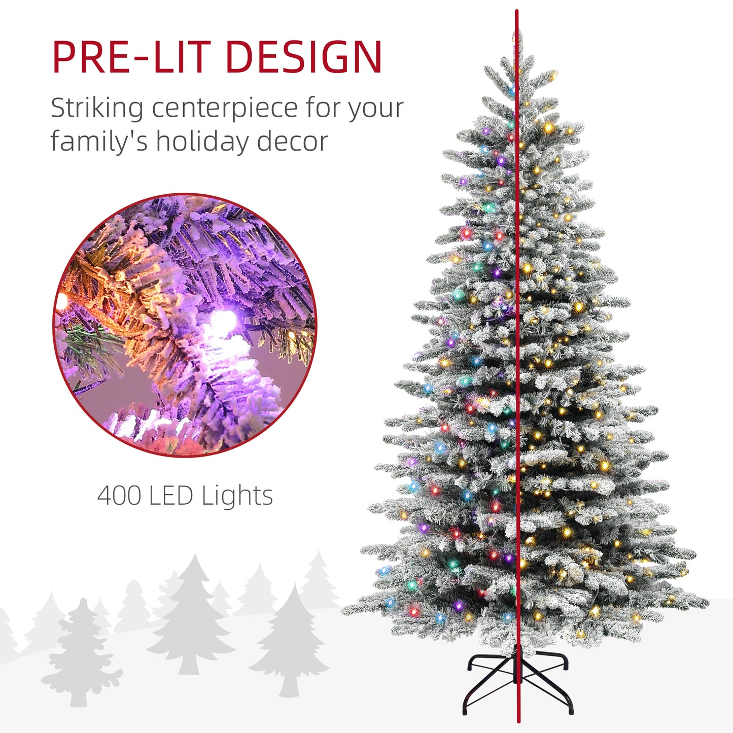6.5ft Pre-Lit Snow Flocked Christmas Tree with 400 LED Lights