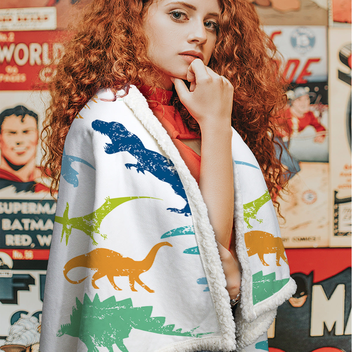 Cute Dinosaur Themed Lamb Wool Blanket - Soft Warm Throw for Sofa Bed Camping