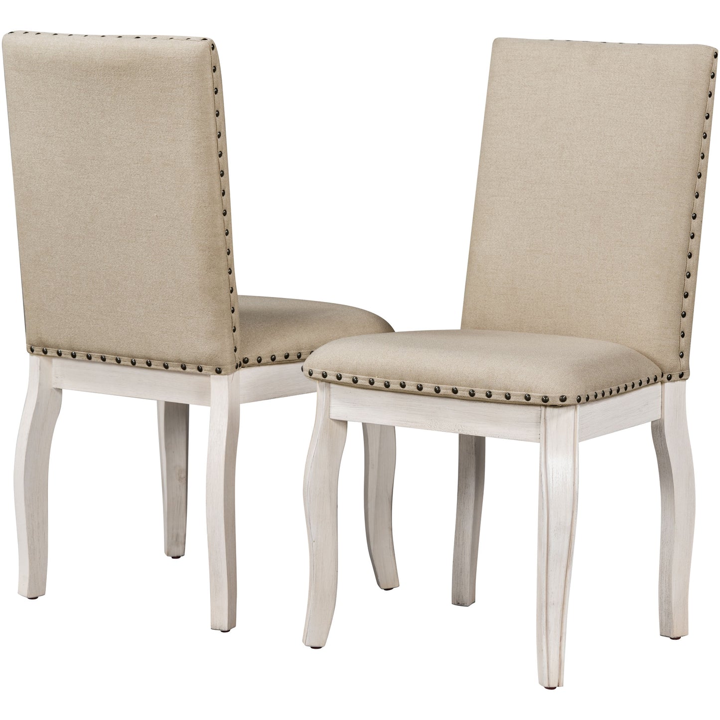 Set of 2 Upholstered Dining Chairs with Nailhead - Antique White