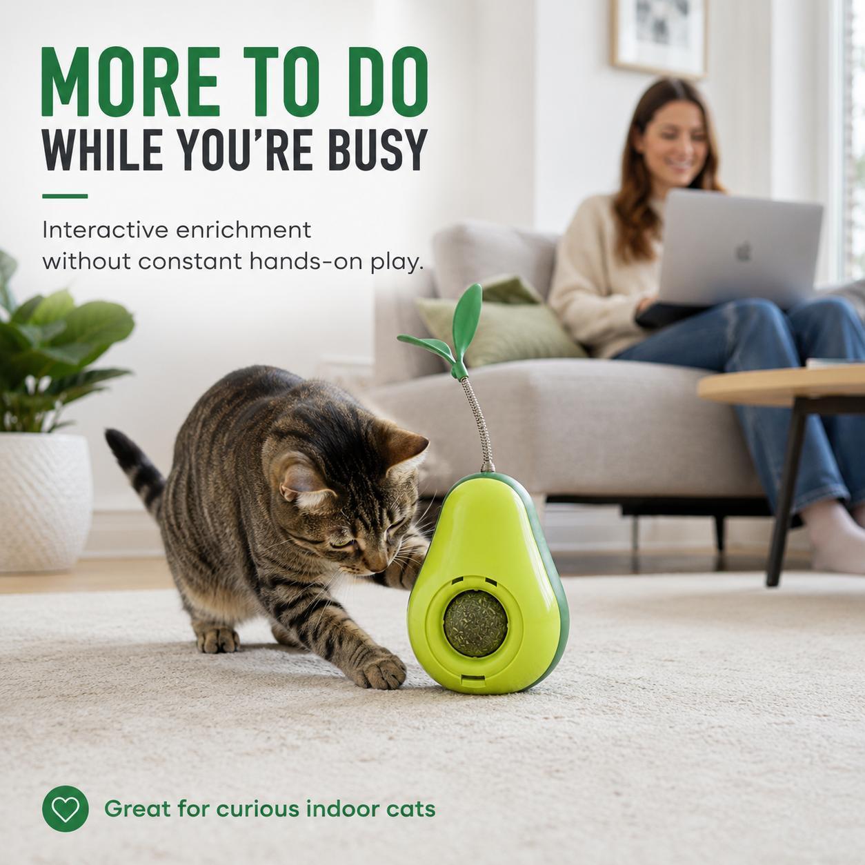 Avocado-Shaped Cat Interactive Wobble Toy with Feather & Catnip Ball - Indoor Pet Toy