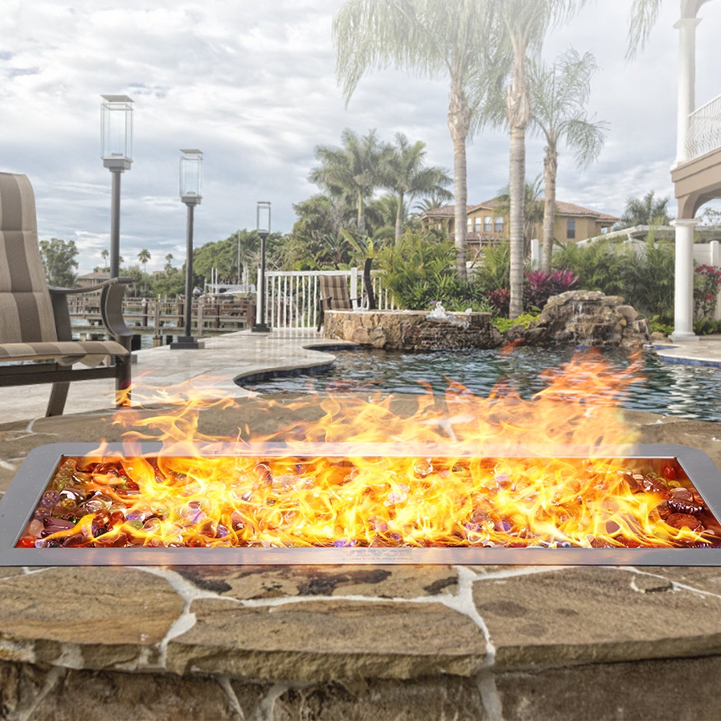 24-Inch Drop-In Fire Pit Pan Kit - Rectangular Stainless Steel Gas Burner for Indoor & Outdoor Use