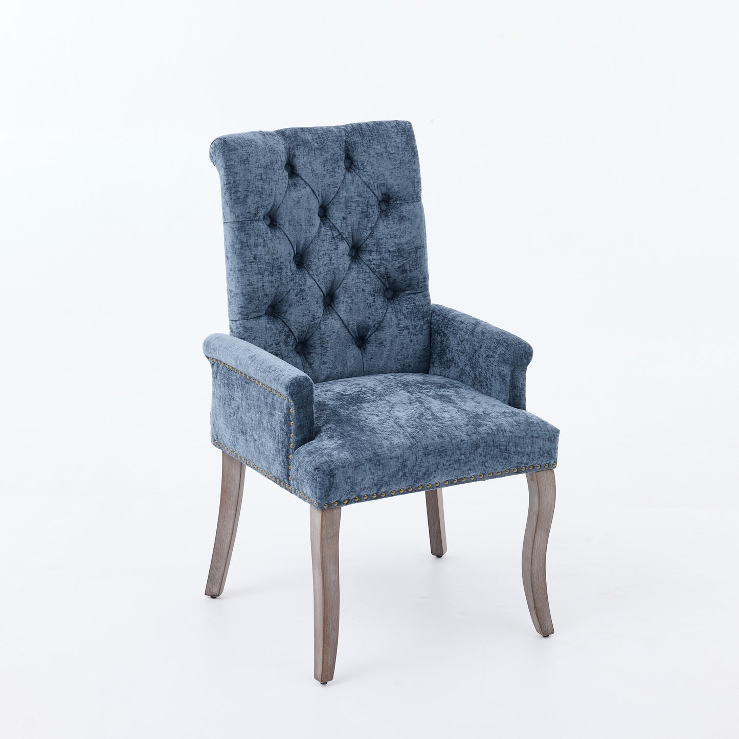 Upholstered Chenille Fabric Accent Dining Chair, Curved Solid Wood