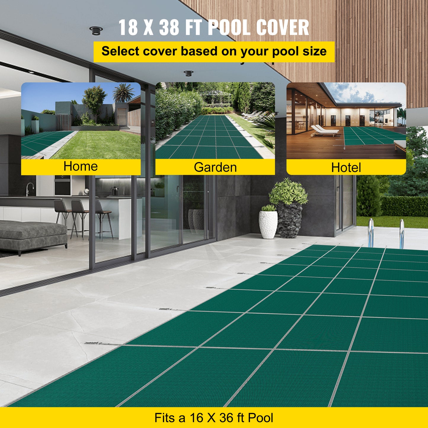 Green Inground Pool Safety Cover 16x36 Ft Durable Mesh Winter Cover