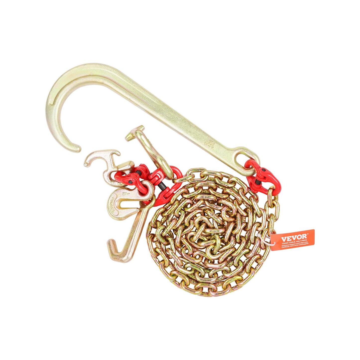 G80 Tow Chain with J Hook and Grab Hooks - Heavy Duty 5400 lbs Capacity, 6 ft