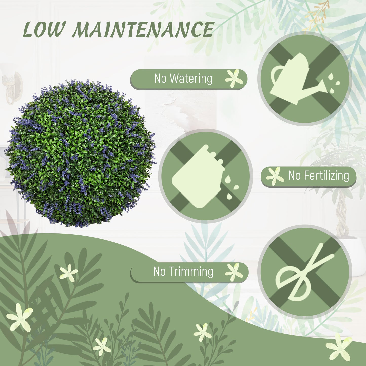 Artificial Lavender Topiary Balls - 16.5 Inch, Set of 2
