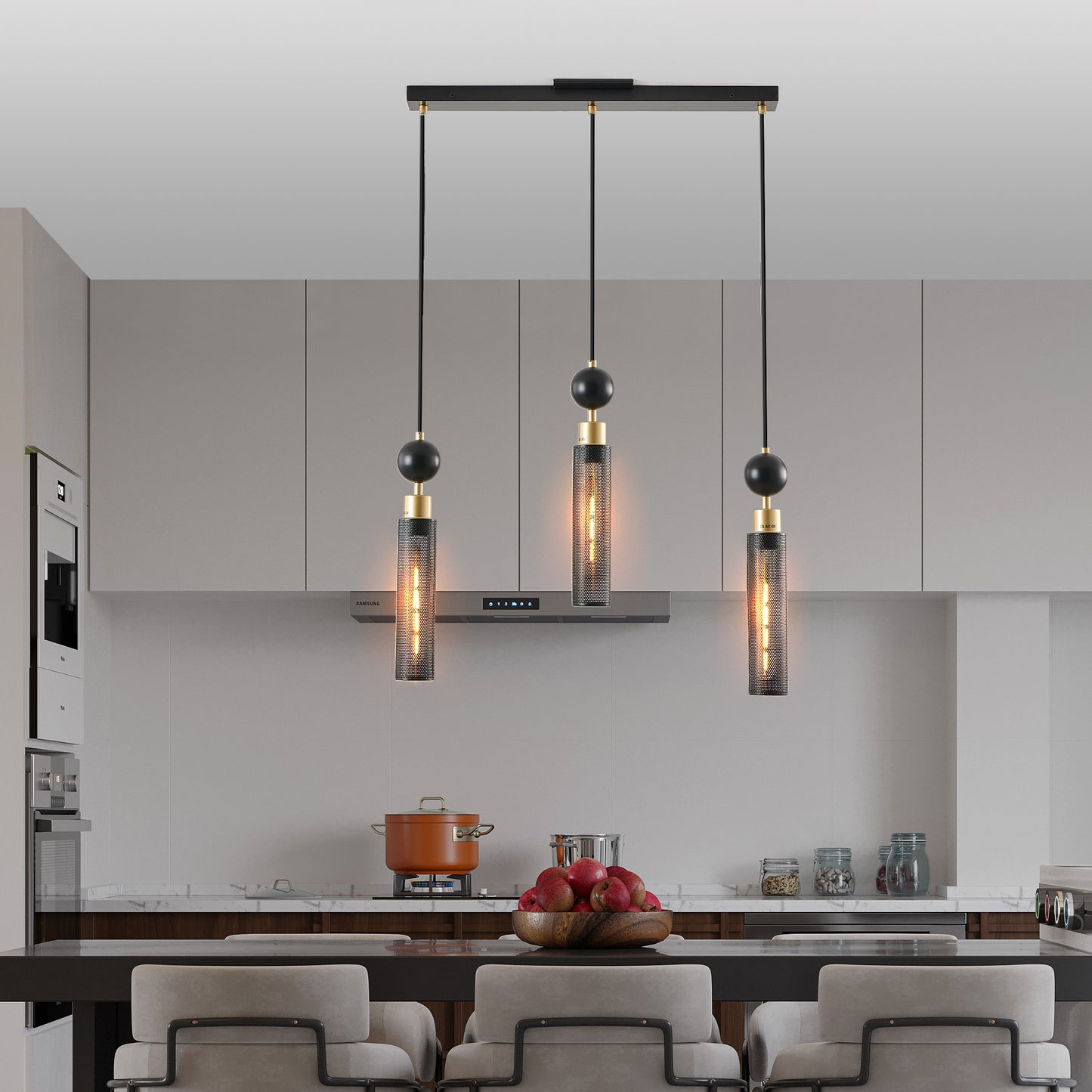 Modern Black and Gold 3-Light Pendant Chandelier - Adjustable