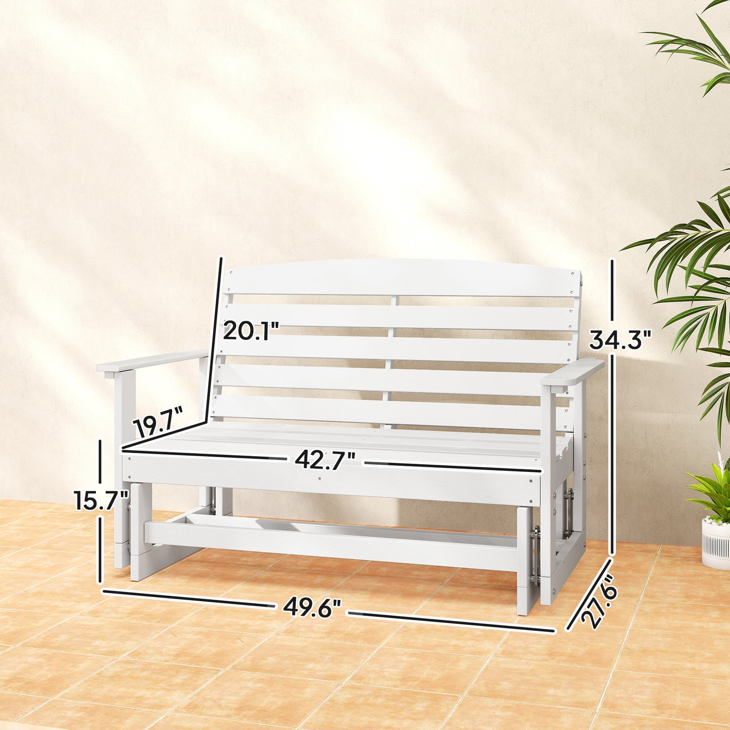 Patio Glider Bench - HDPE Double Rocking Chair, White