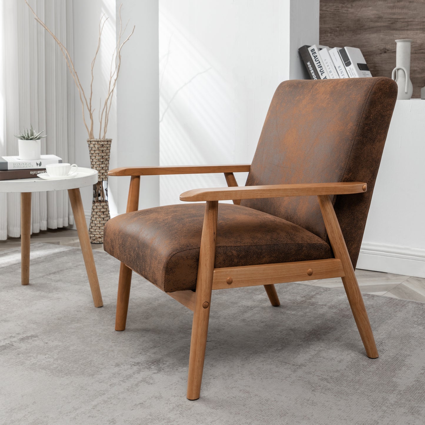 25.38 Wide Classic Mid-Century Modern Arm Chair, Light Brown