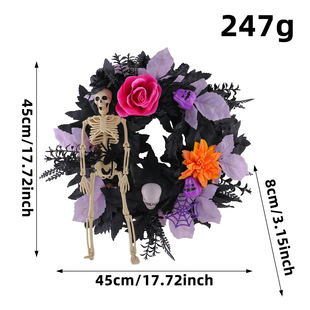 Halloween Skull Wreath Decoration Spooky Door Hanger for Home Party