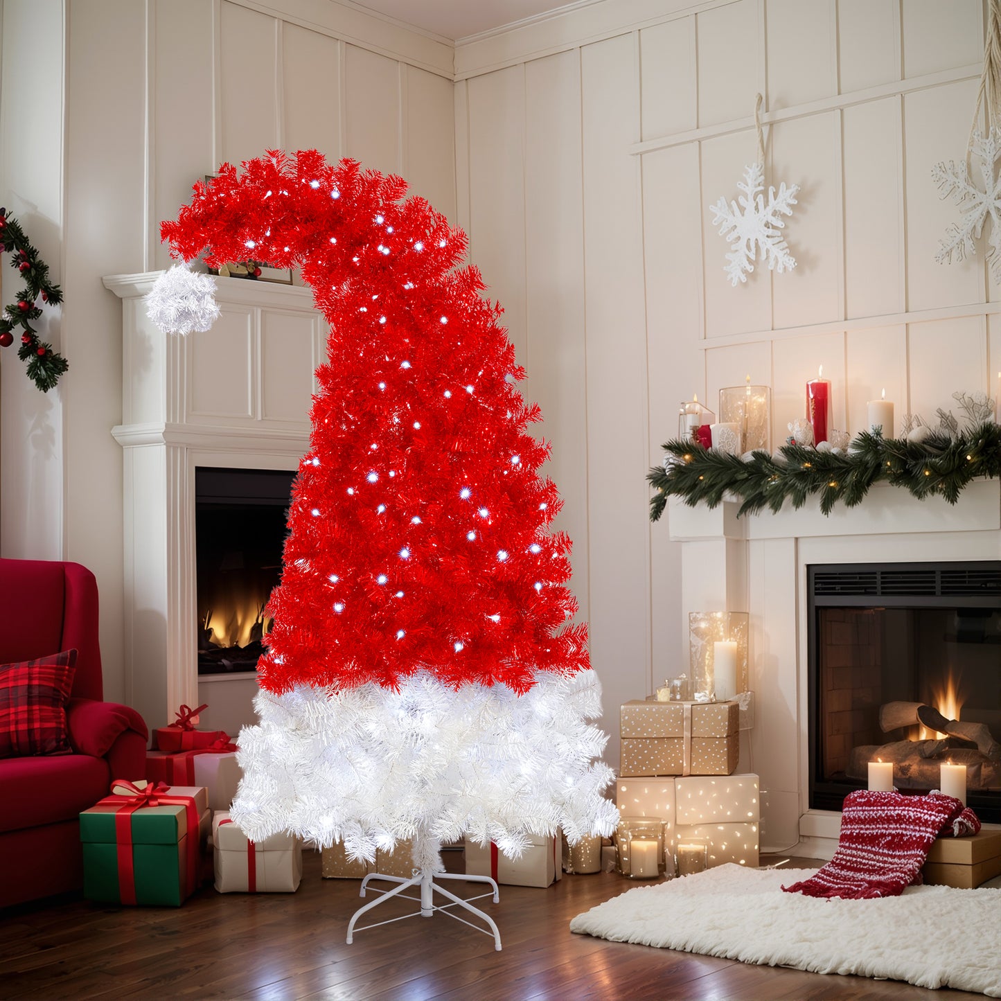 6FT Whimsical Santa's Hat Artificial Christmas Tree with LED Lights
