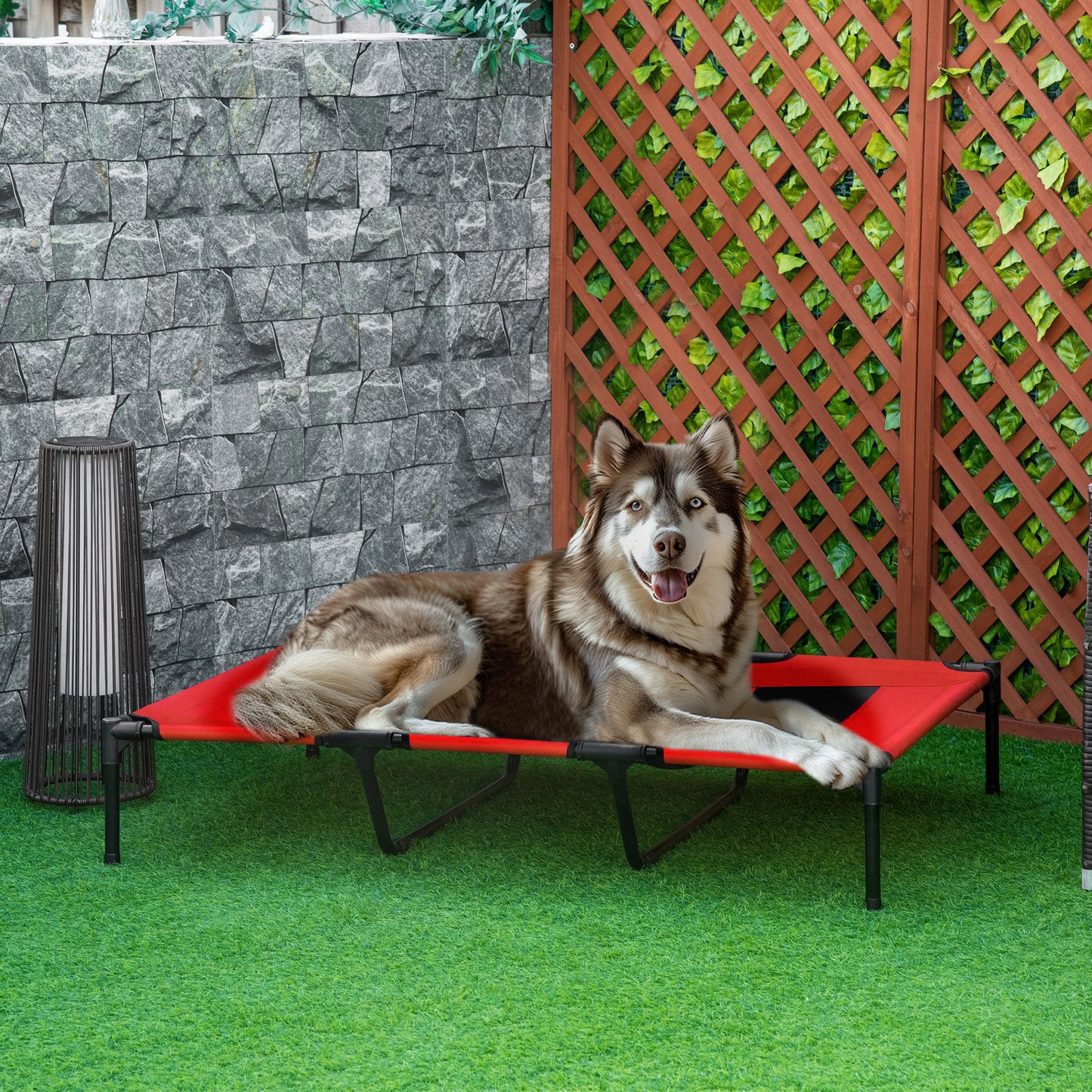 Elevated Outdoor Dog Bed with Metal Frame and Breathable Mesh - Red, 930x250x80mm